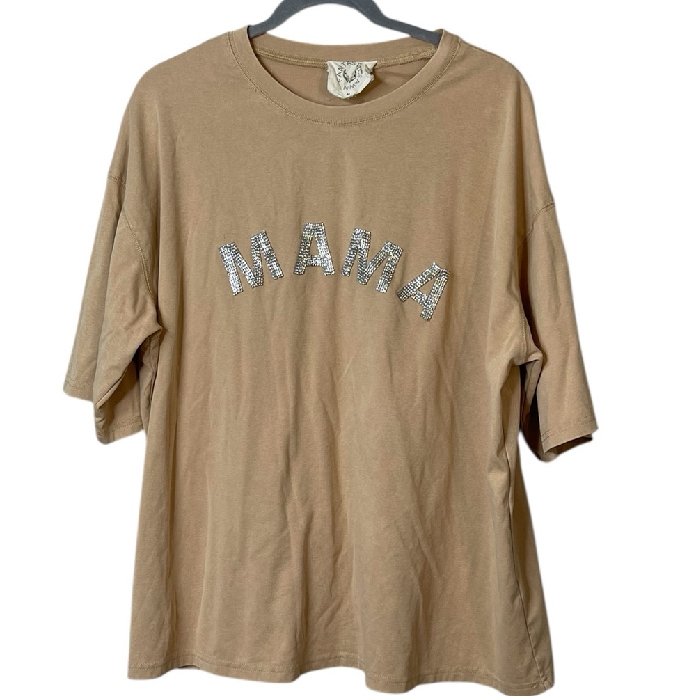 Fantastic Fawn Tan Crystal Motif Mama Short Sleeves cotton Tee Sz Medium